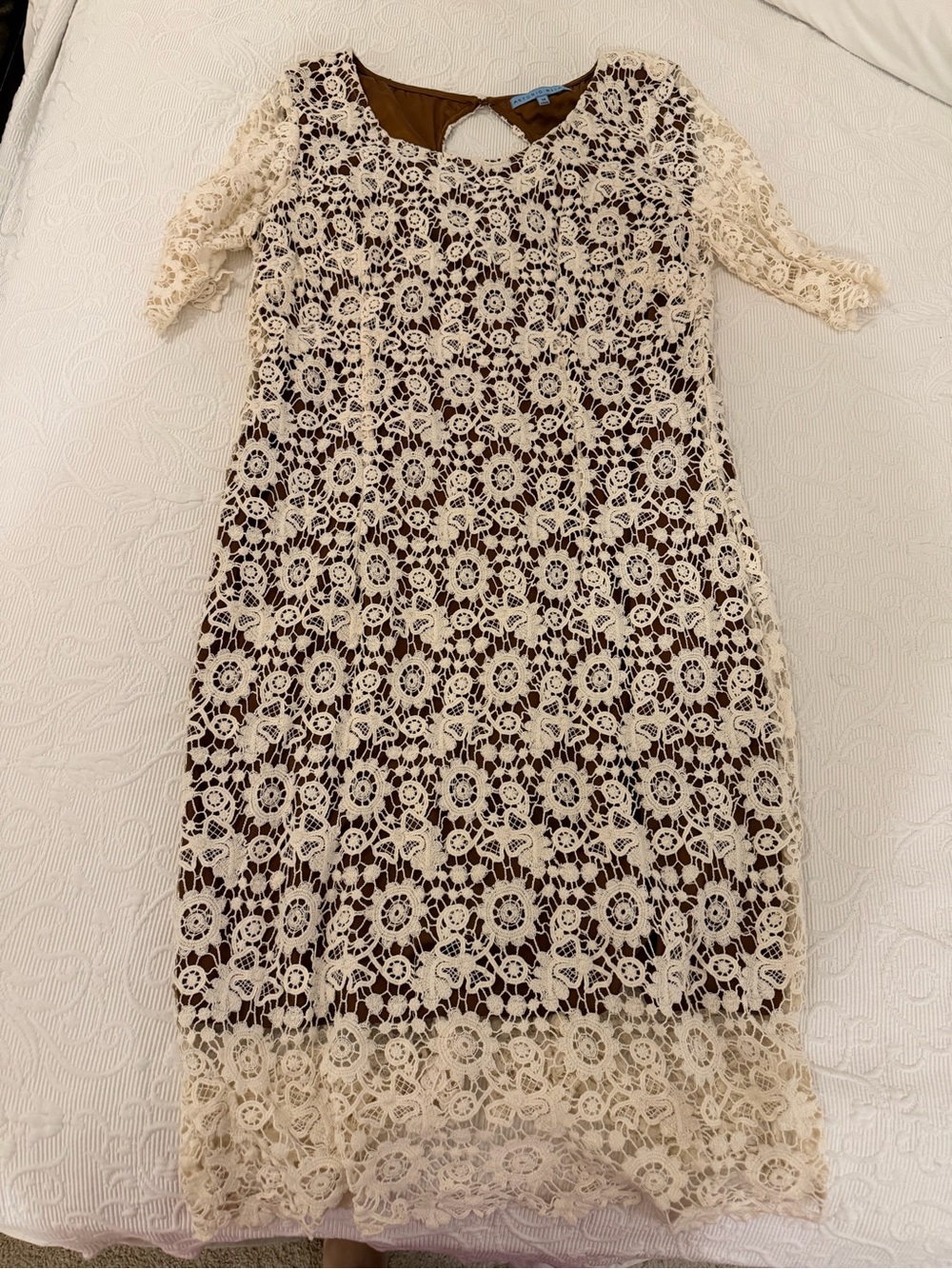 Antonio Melani Women’s Size 14 Cream Lace Overlay Sheath Cocktail Dress